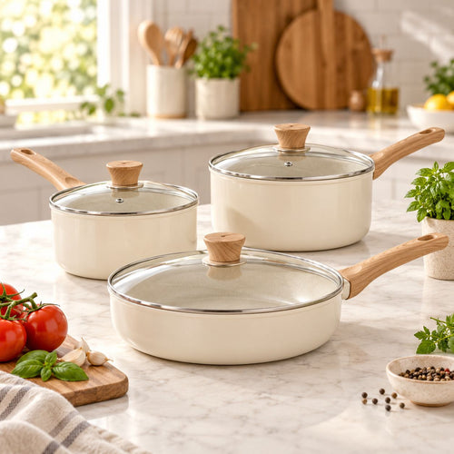 Cream Cookware Set with Glass Lids — main view