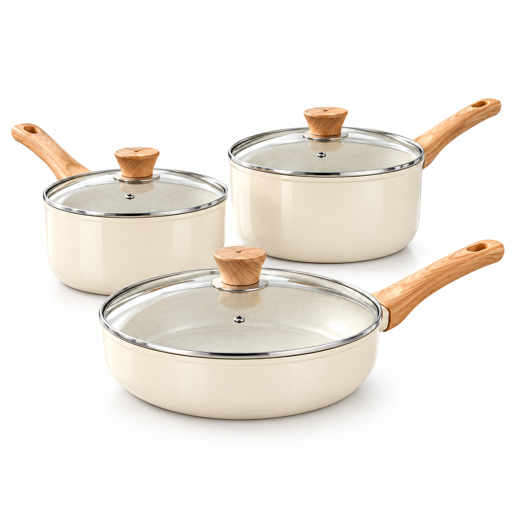 Cream Cookware Set with Glass Lids — product detail