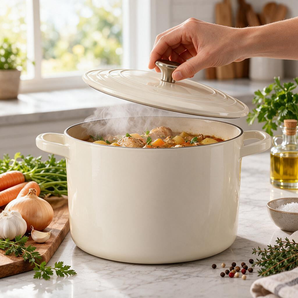 Classic Cream Lidded Stockpot — kitchen setting