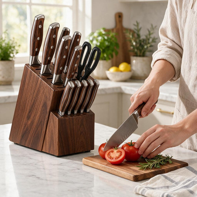 Wood-Look Knife Block & Shears Set