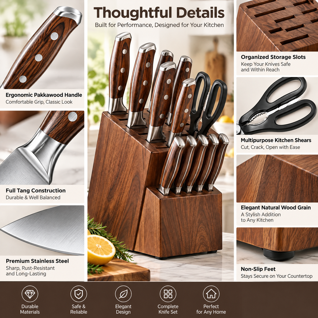 Wood-Look Knife Block & Shears Set — product detail