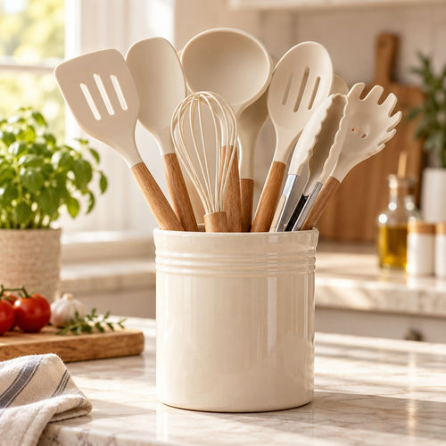 Cream Utensil Set with Crock — main view