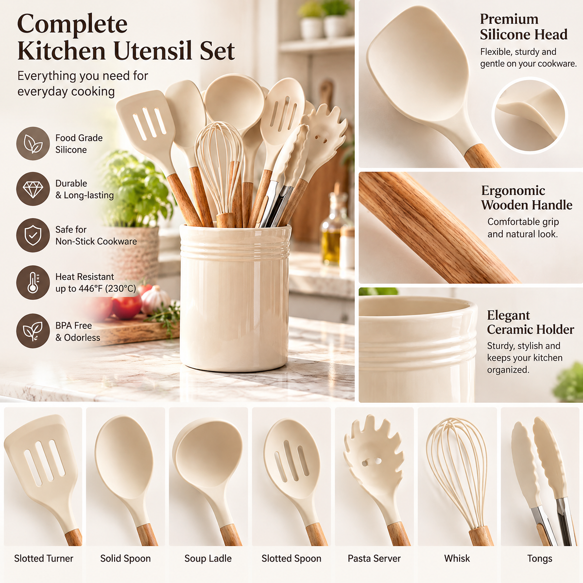 Cream Utensil Set with Crock — product detail