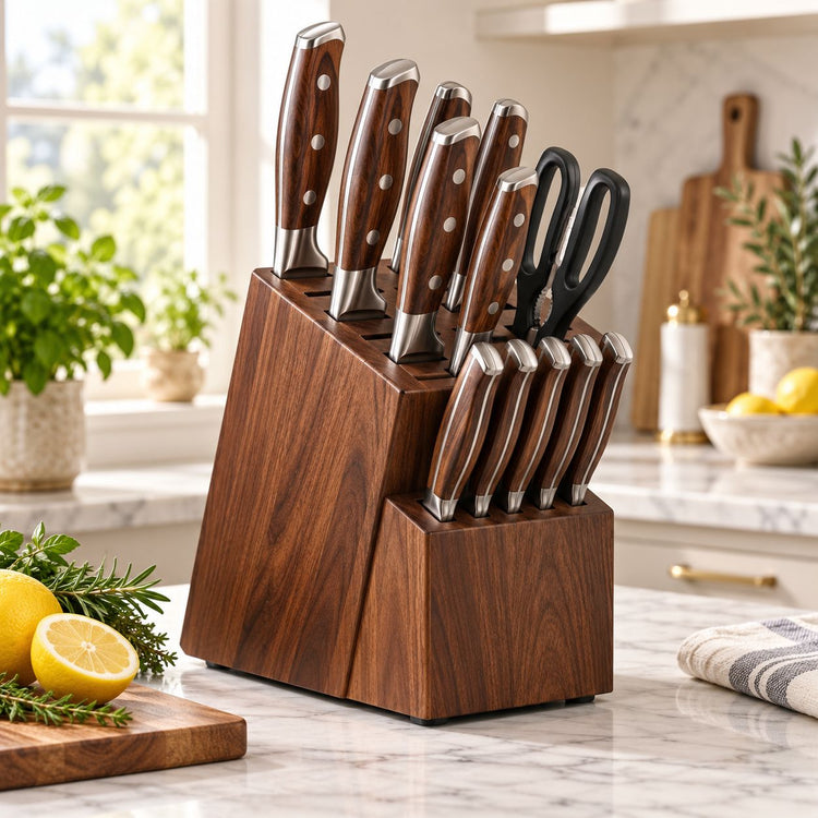 Wood-Look Knife Block & Shears Set